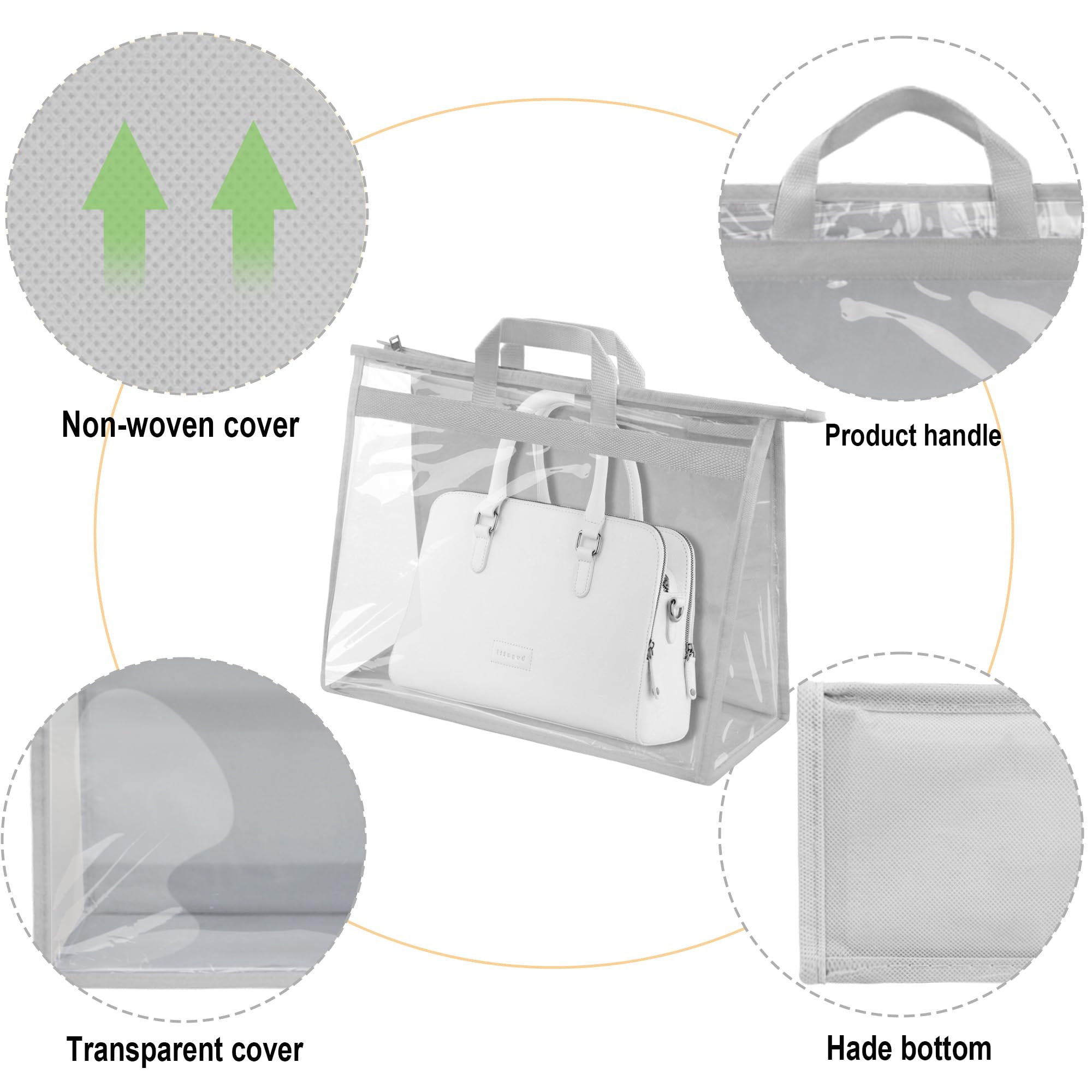 Vercord Bolso de PVC transparente sin polvo, a prueba de humedad, organizador con asa y cremallera, soporte para ahorrar espacio para armario, gris, 3 unidades