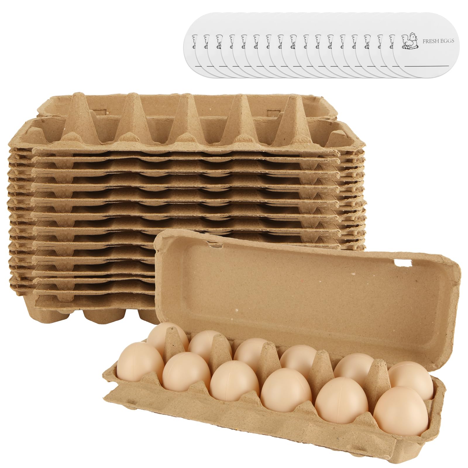 Cajas de cartón para huevos, 12 unidades, cartón para huevos, 20 unidades, cartón con tapa para 12 huevos con pegatinas, biodegradables para huevos (marrón)