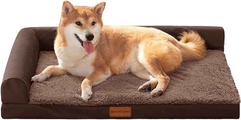 Cama Ortopédica para Cães com Espuma em Caixa de Ovo e Laterais, Marrom, Patas Lague – 76,2 x 50,8 x 8,9 cm