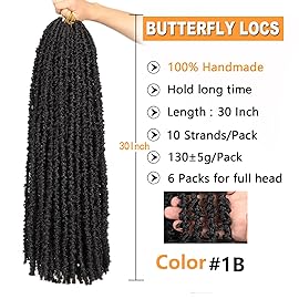 ZRQ 2 Packs Butterfly Locs 30 Inch Black Distressed Faux Locs Crochet Braids Hair Extensions Goddess Locs Pre-looped Synthetic Soft Locs For Women 1B