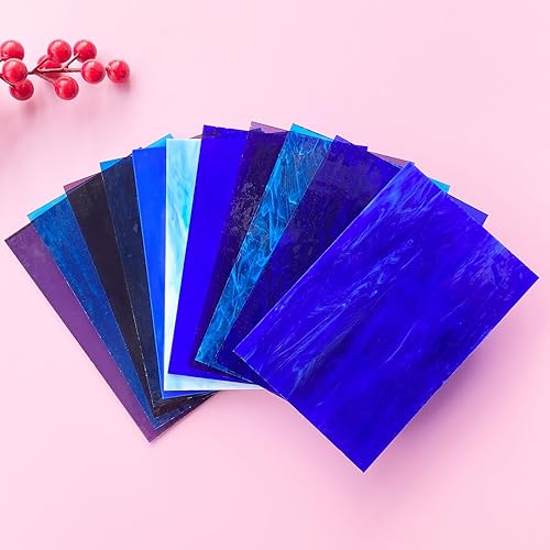 Miniatura 3 de ILLUCKAI 12 hojas de vidrieras fusibles COE 96, suministros de vidrio fundido de 4 x 6 pulgadas, selección azul y morado, suministros de fusión de
