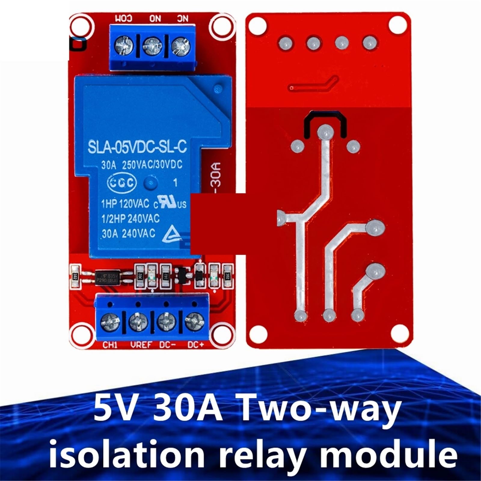 Dwukierunkowy moduł przekaźnika izolacyjnego 5 V, 12 V, 30 A, wyzwalanie wysokiego/niskiego poziomu, jednokanałowy moduł przekaźnika 5 V 30 A + elektronika z transoptorem (5 v)