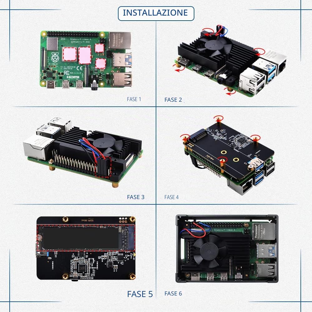 GeeekPi Raspberry Pi 4 Case in Alluminio NAS Con Ventola PWM e Adattatore M.2 SATA SSD - Raffreddamento Passivo Con Ventola Ultra-Silenziosa 3510 Per Modello B 2GB 4GB 8GB