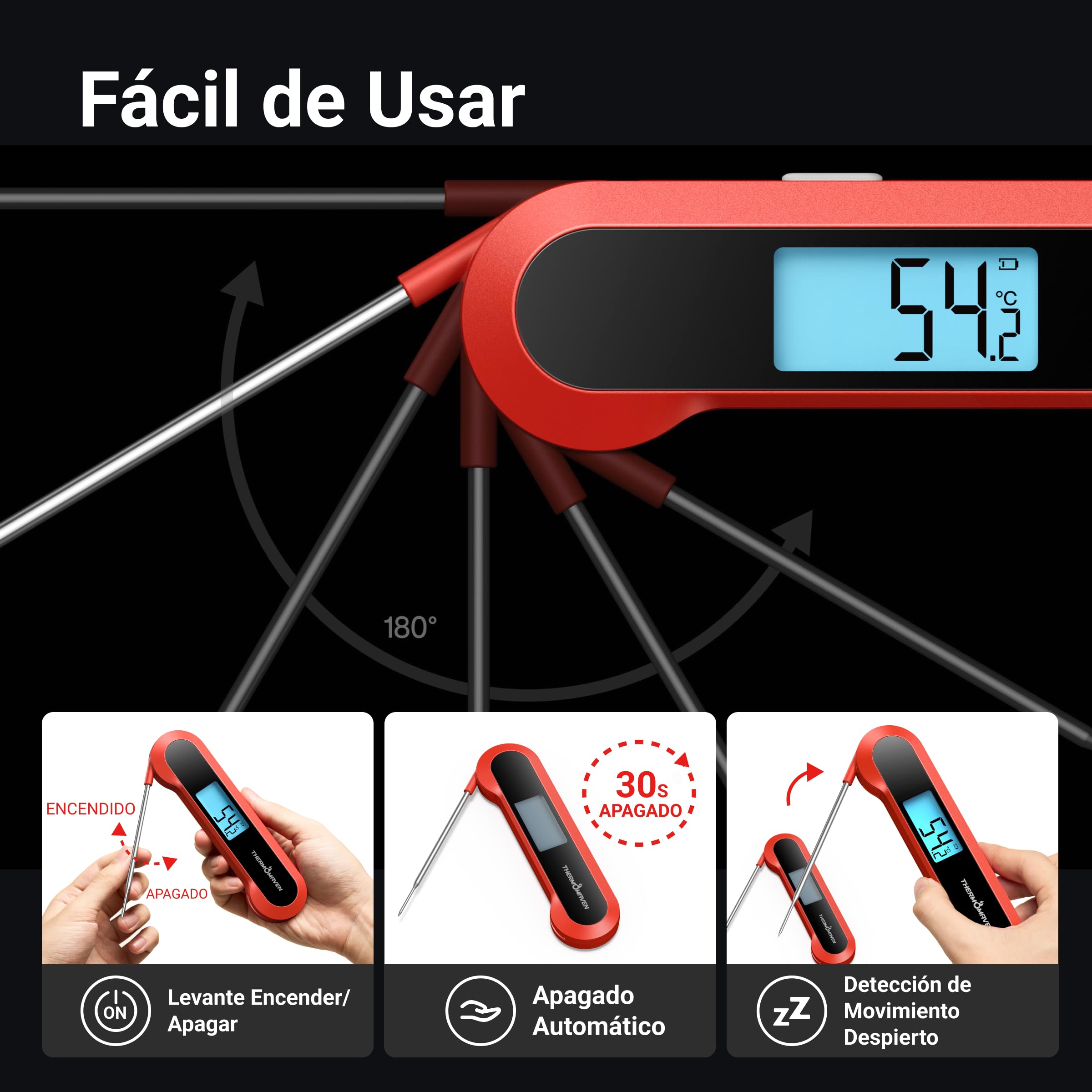 ThermoMaven F1 Termómetro Digital para Carne - Lectura 0,5s Termómetro Cocina, NIST ±0,3°C, IP67 Impermeable Magnético, para Barbacoa Horno Freidora Aire Asado Chuletón, Regalo Hombres Mujeres
