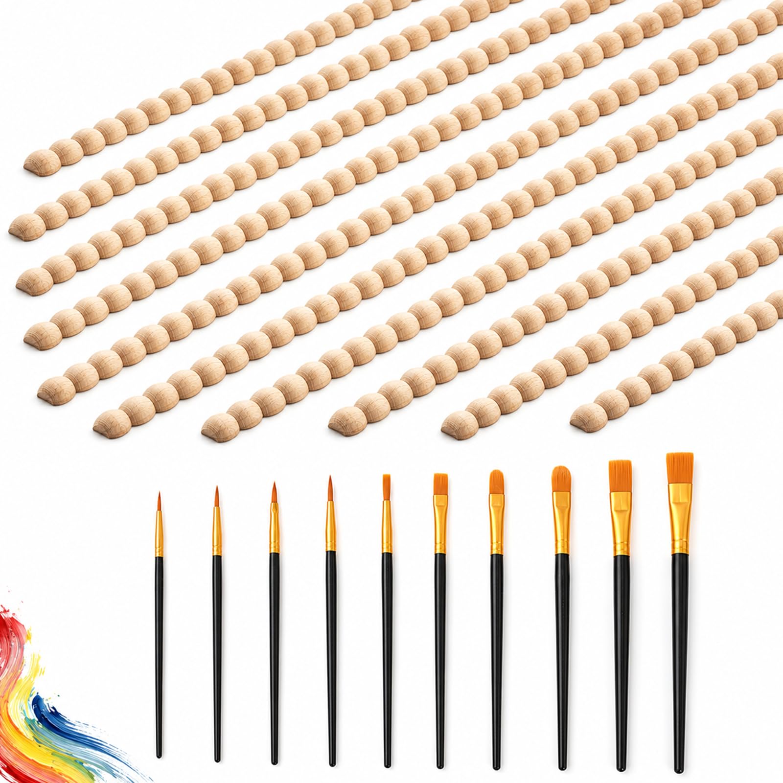 12 Pcs Beaded Wood Trim, 40×1.4x0.7cm Round Wood Beads Moulding Strips