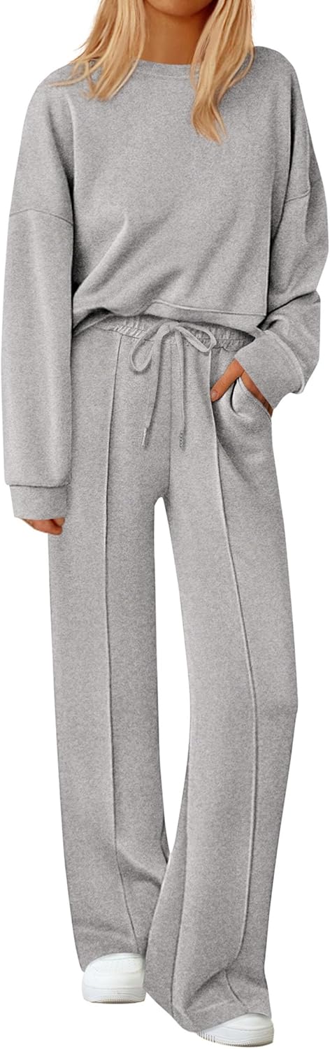 PRETTYGARDEN 2 Piece Sets For Women Fall Trendy Long Sleeve Sweatshirt Wide Leg Pants Loungewear Set Matching Sweatsuit