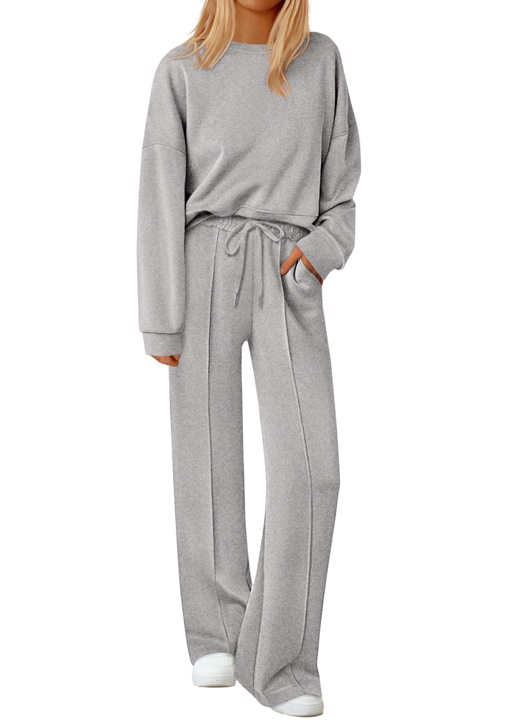 PRETTYGARDEN Womens Long Sleeve Sweatshirt 2 Piece Lounge Set