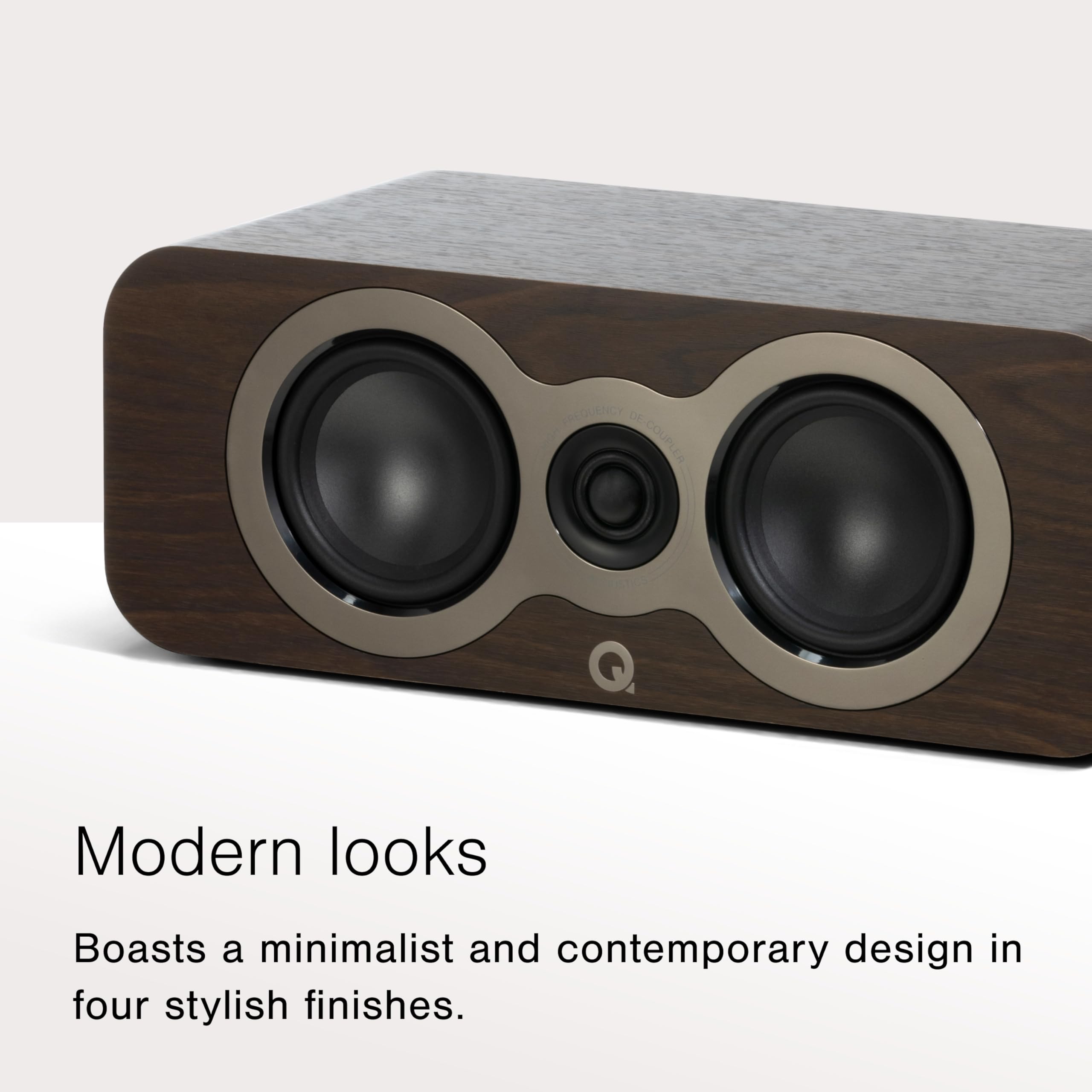 Q Acoustics 3090c Center-Lautsprecher Claro Walnut - 2-Wege-Reflex-Gehäusetyp, 2 x 4 Mittel-/Bass-Treiber, 1 x 0,9 Hochtöner - Aktive Lautsprecher/HiFi-Lautsprecher für Heimkino-Soundsystem