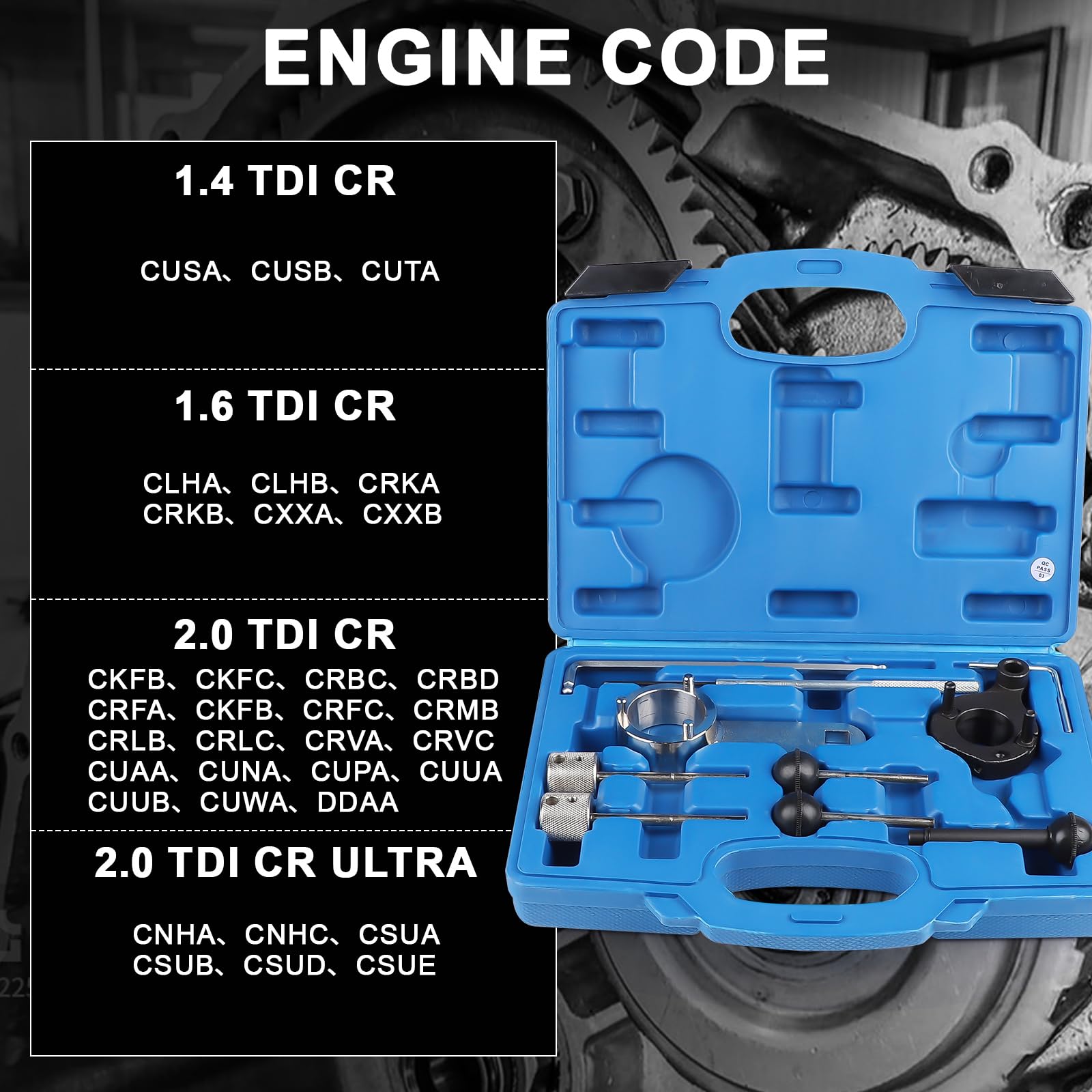 Set di 10 Pezzi Kit Messa in Fase Compatibile con VW SEAT Skoda 1.6 2.0 TDI CR, Attrezzo di Regolazione del Motore con Scatola Portaoggetti