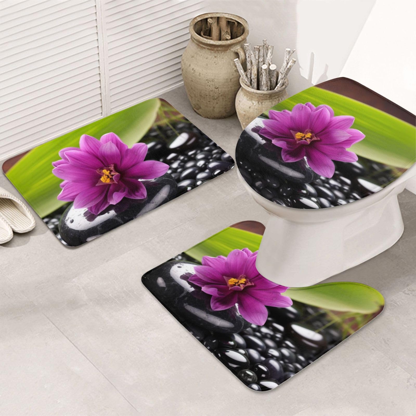 Tapis de salle de bain antidérapant fleur violette pour déco zen et WC