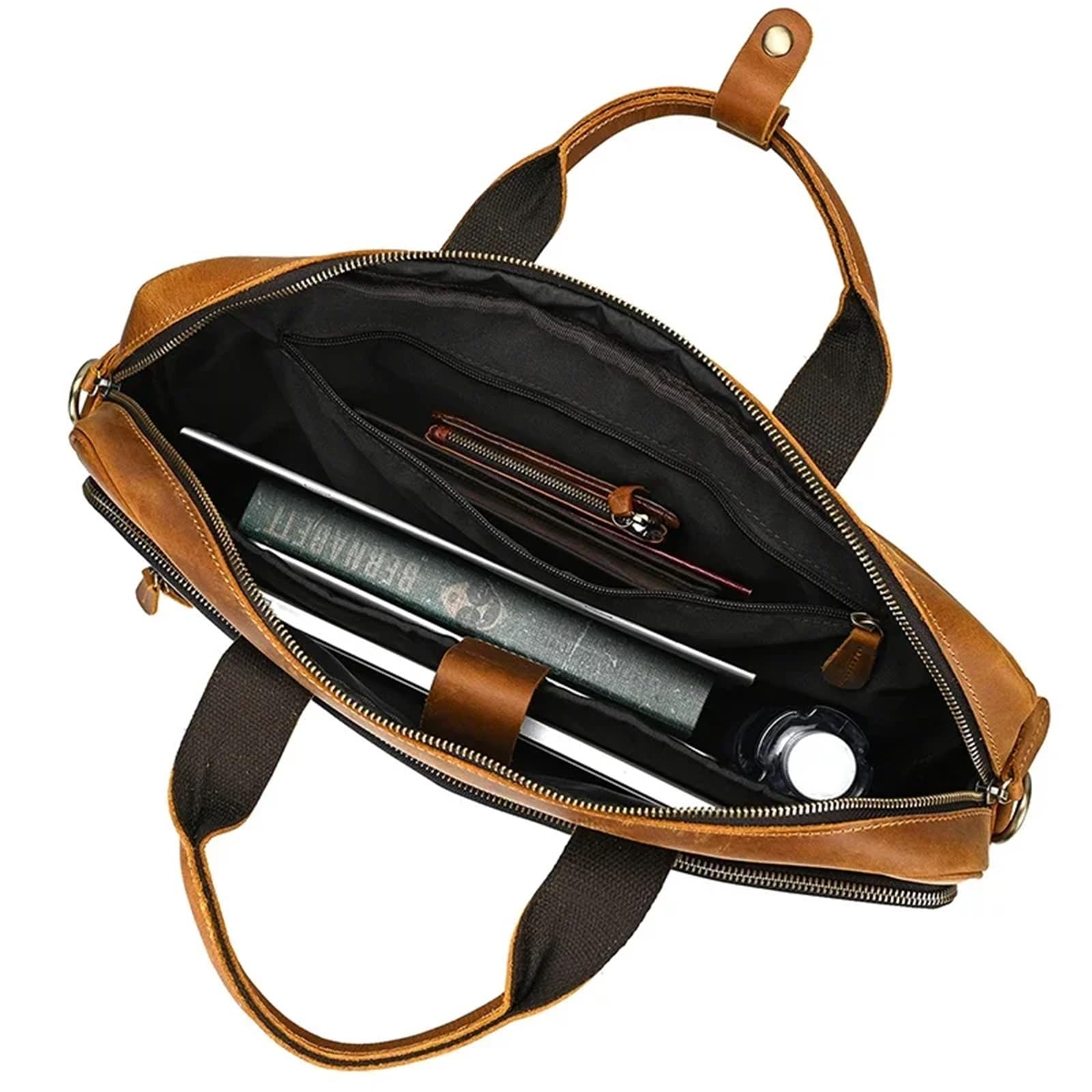 Maletines Bolso de negocios 17,3" piel auténtica for portátil, bolso hombro gran capacidad, maletín trabajo for hombre