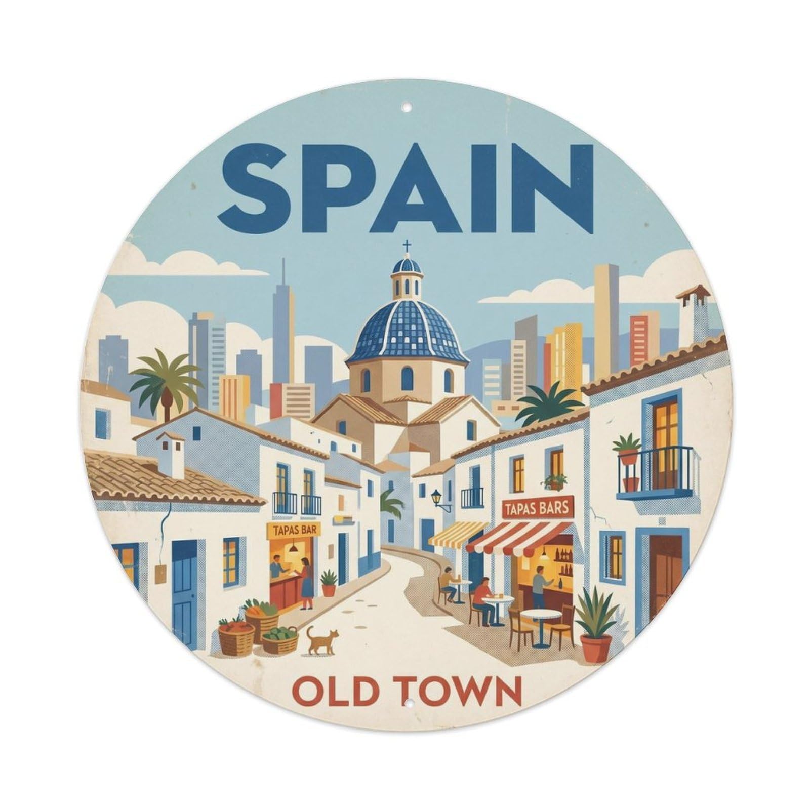 Benidorm Old Town Spain City Landmark Destination Metal Tin Sign