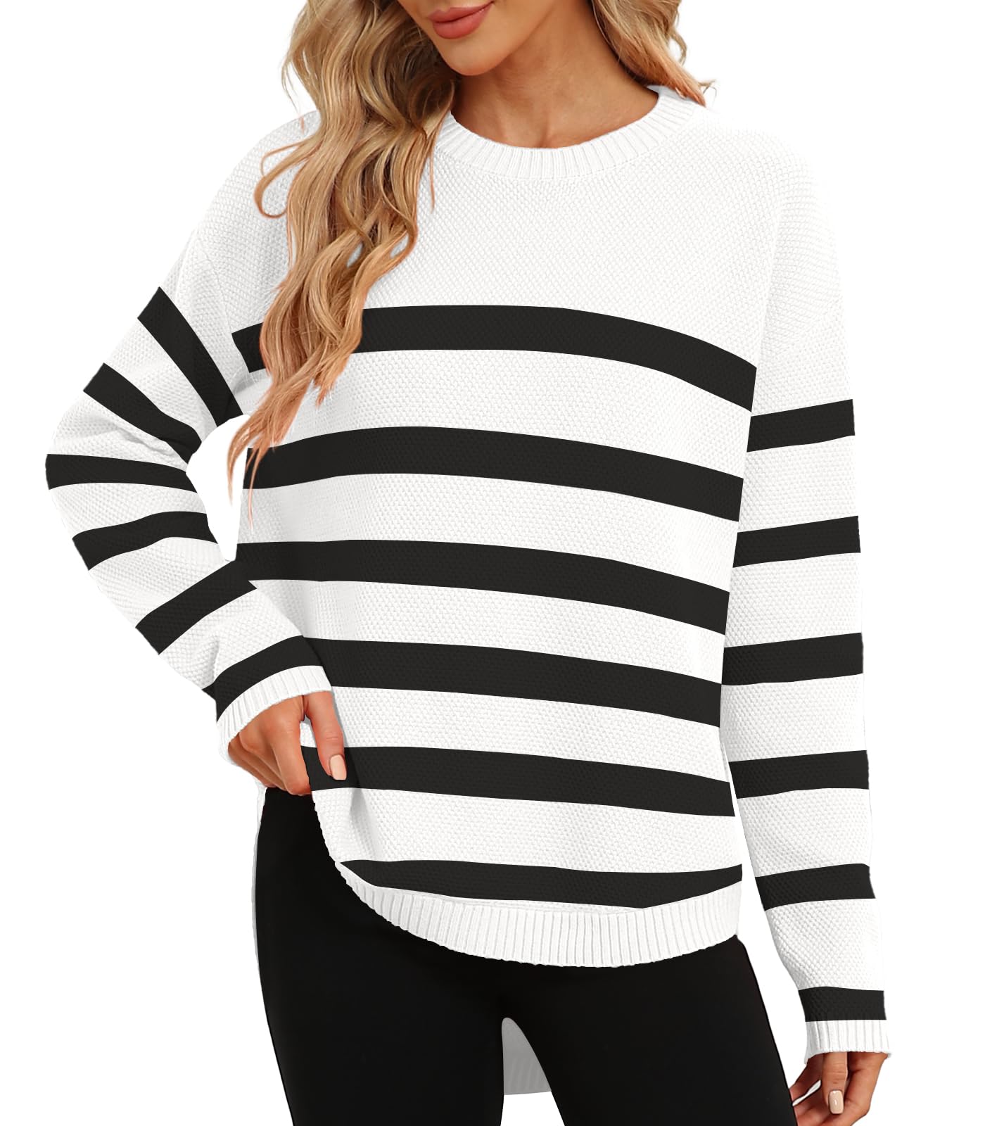 DB MOONWomen Pullover Sweater 2022 Crew Neck Loose Fit Soft and Stretchy Solid Sweater for Women