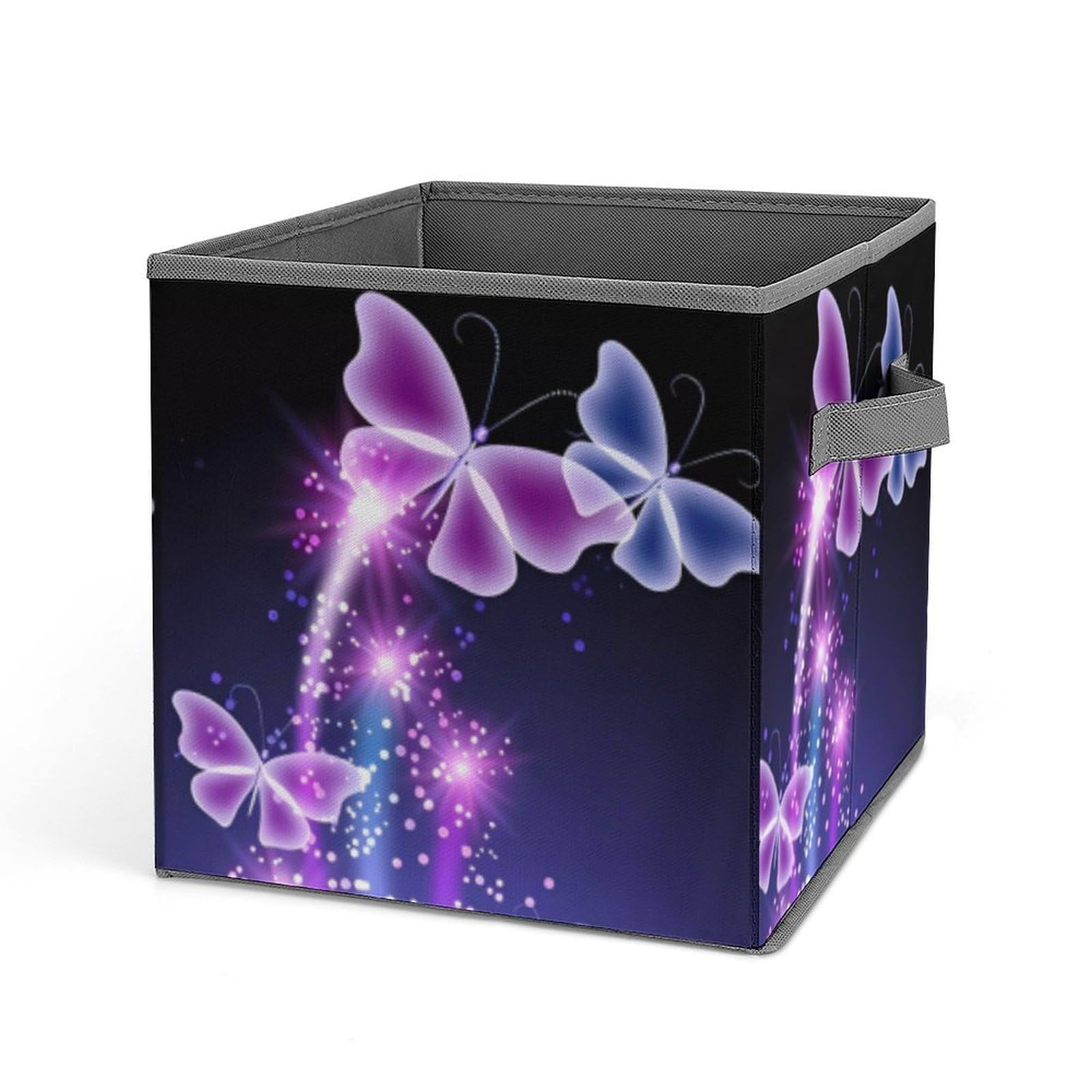 DWVTSLH Cute Purple Butterfly Cube Storage Bins with Handle, Foldable Storage Cubes, 11 Inch Large Storage Baskets, Washable Fabric Closet Organizer for Shelves, Decorative Clothes Storage Boxes