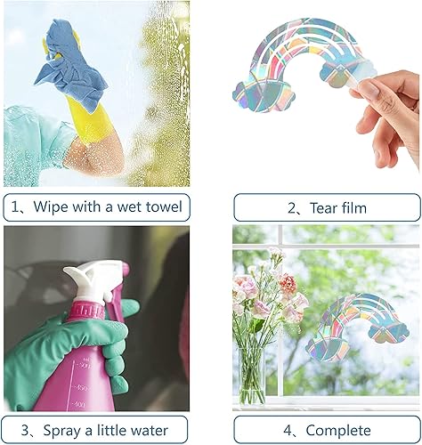 Miniatura 4 de GORGECRAFT 3 calcomanías de alerta de vidrio anticolisión para ventana de arcoíris, calcomanías de ataque de pájaros, película de vinilo prismático