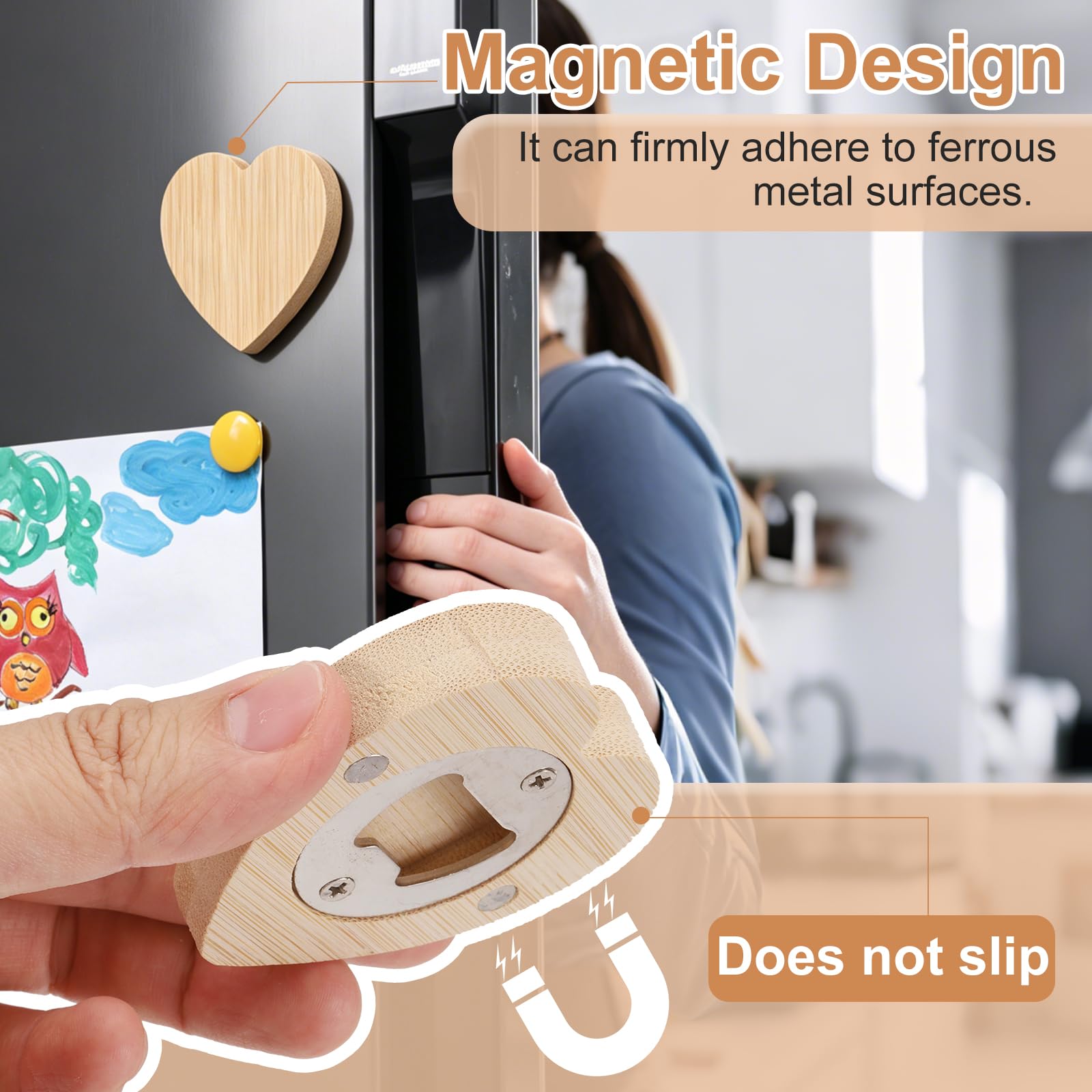 QUARKZMAN 10 Pz Apribottiglie in Legno Magnetici A forma di Cuore | Apribottiglie Portatili di Birra in Acciaio Inox Magneti da Frigorifero Regalo per Uomini e Amanti Della Birra