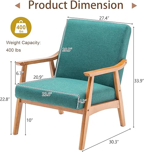 Miniatura 2 de TehRecBT Silla decorativa moderna de mediados de siglo, silla tapizada para sala de estar con marco de madera, cómoda silla de sofá individual,