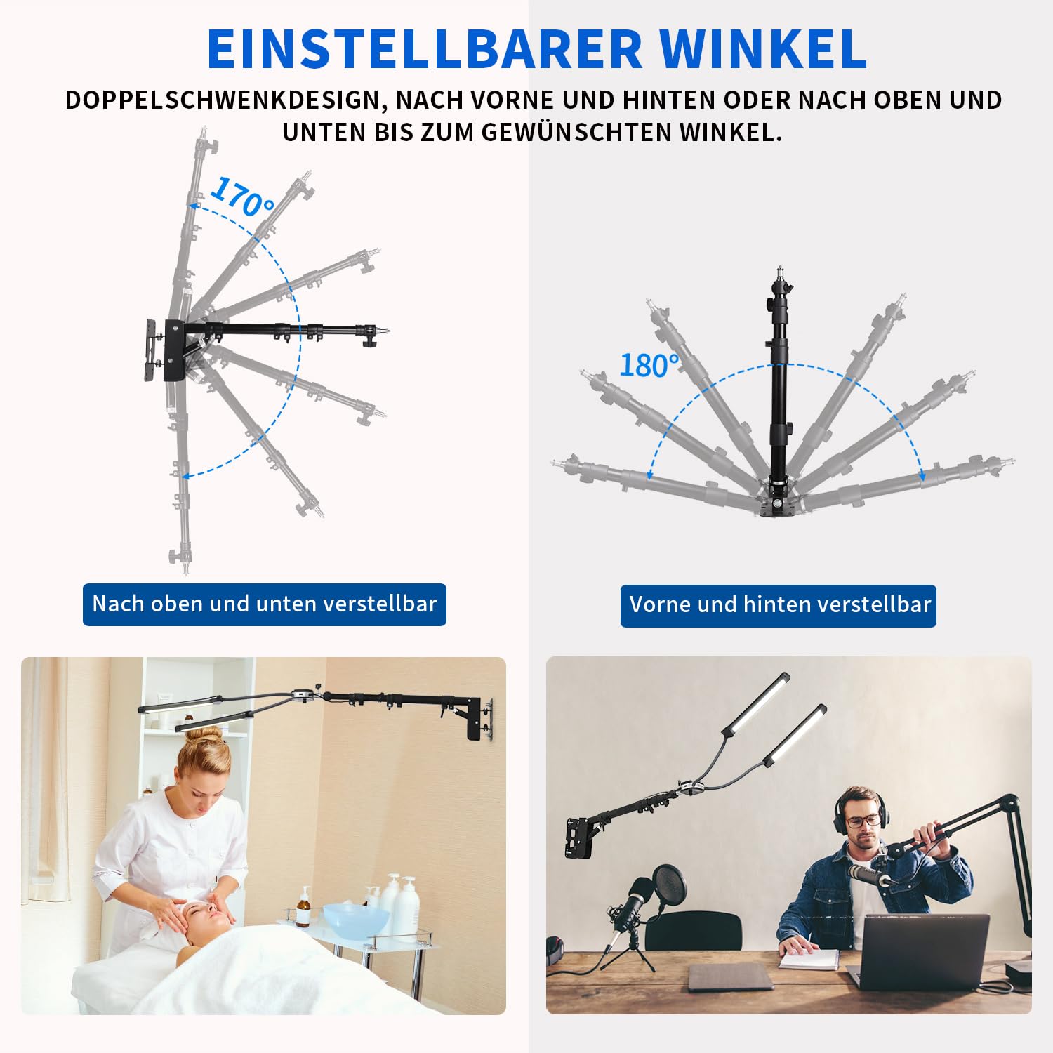 50W 3000–6500K dimmbare LED-Doppelarmleuchte mit 105 cm dreieckigem Ausleger zur Wandmontage, Fotografie-Beleuchtungsset für Make-up, Live-Übertragung, Augenbrauen, Tattoo-Lampe, Studio-Video