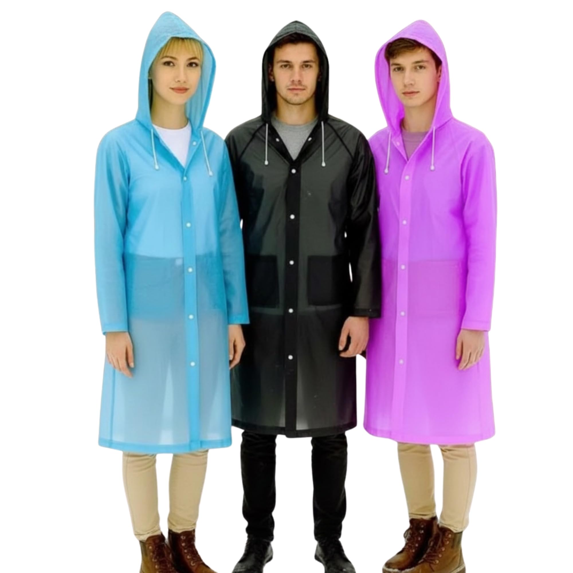Reusable Rain Poncho for Adults – Waterproof EVA Raincoat with Hood & Sleeves, Lightweight Portable Emergency Rain Gear for Hiking, Camping & Theme Parks, Unisex (Pack of 3) Multicolour-image-28