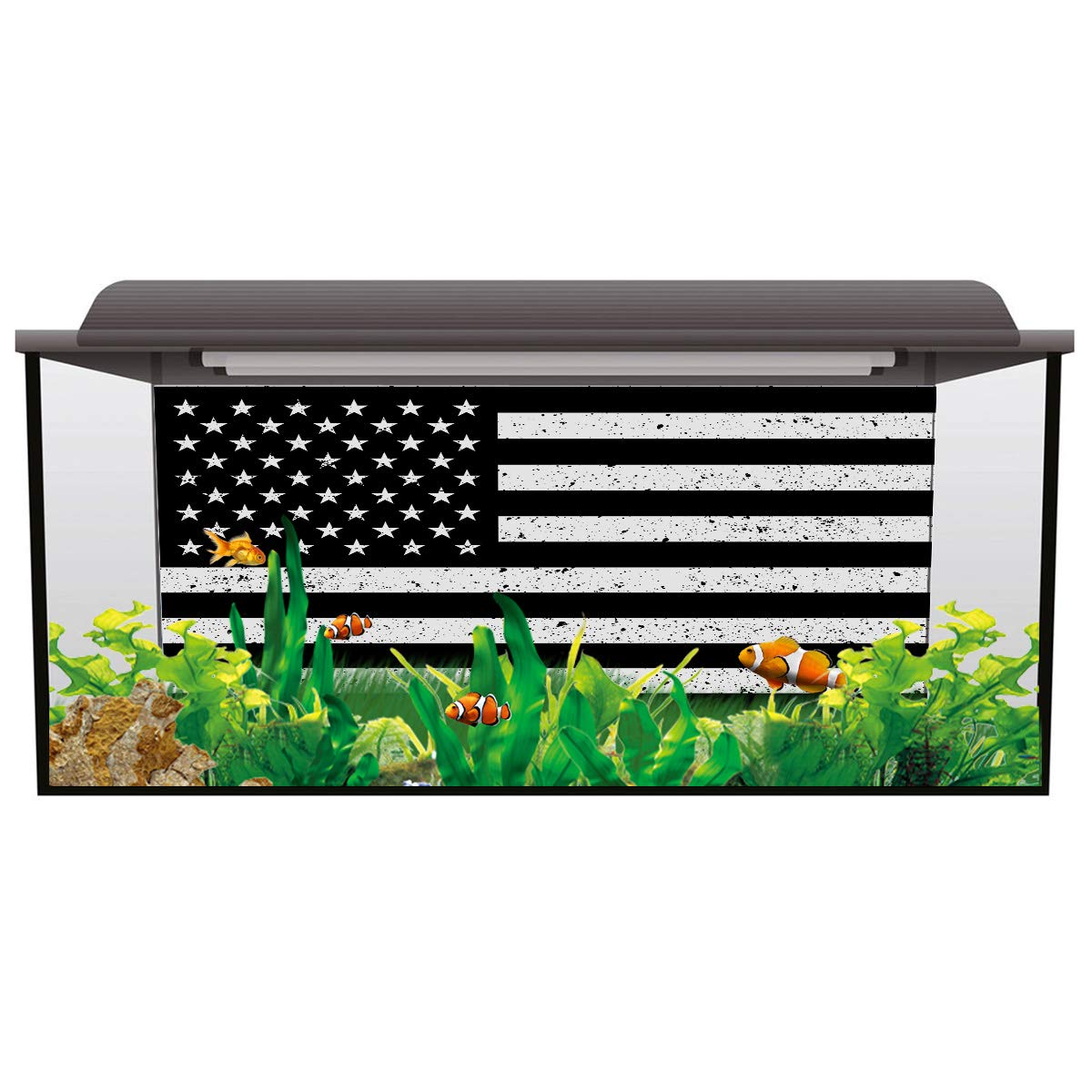 T&H XHome Aquarium Décor Backgrounds Independence Day American Flag Black White Pattern Fish Tank Background Aquarium Sticker Wallpaper Decoration Picture PVC Adhesive Poster 24.4