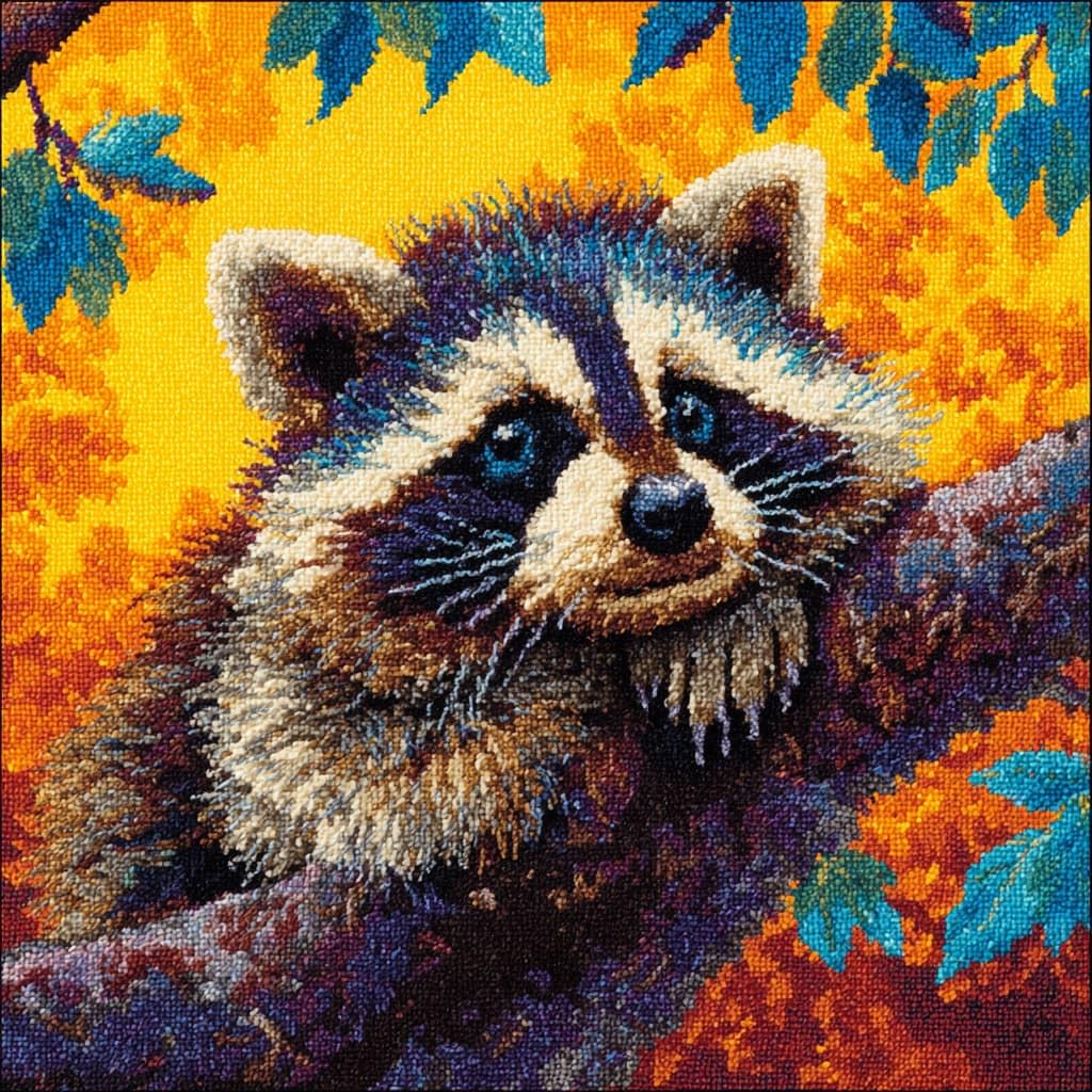Henypt Latch Hook Cushions Kits Raccoon
