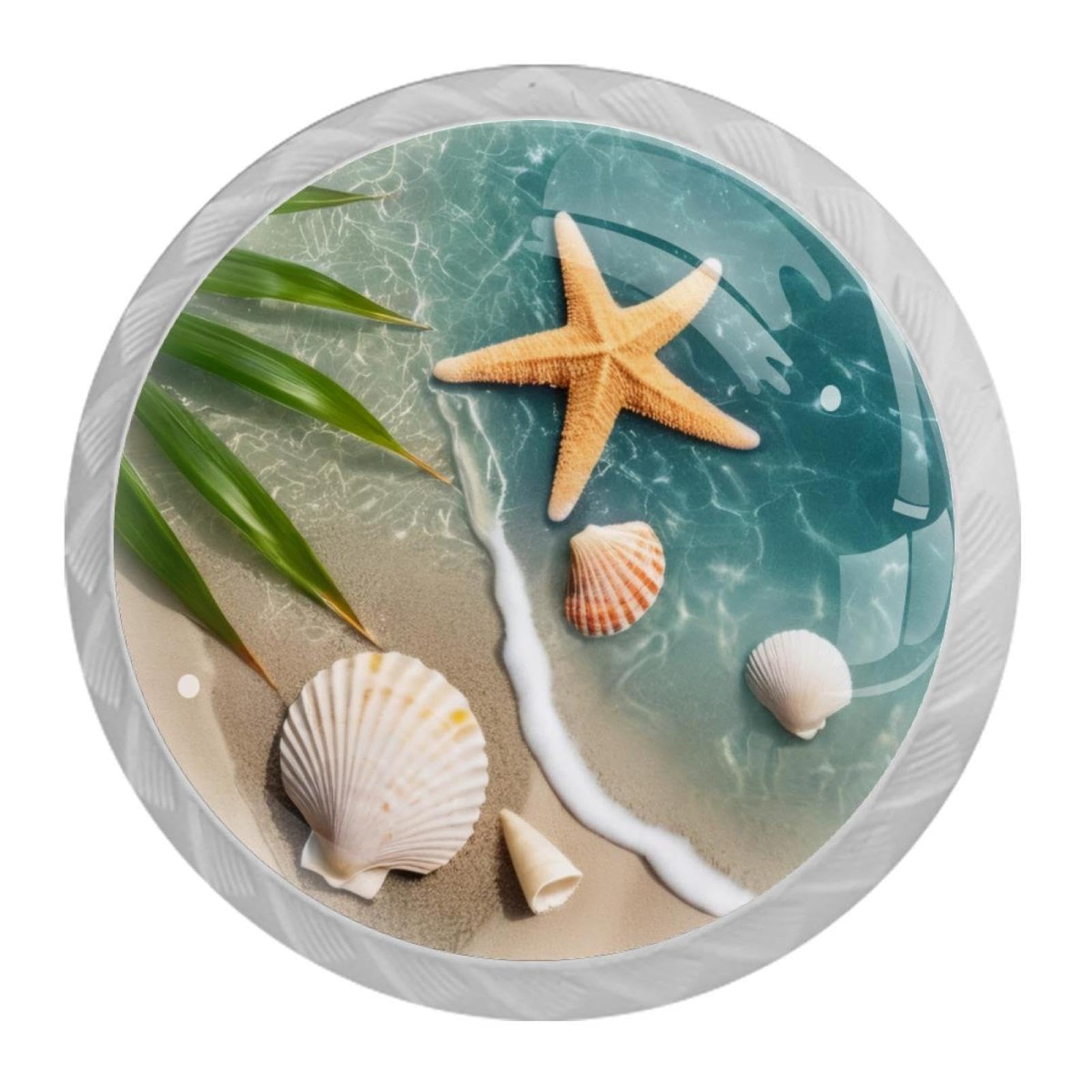 4 Pack White Cabinet Knobs, Beach Starfishes Seashells Drawer Handles for Cabinets, Dresser, Cupboard, Bathroom, Bedroom, Kitchen Hardware Closet Door Knob