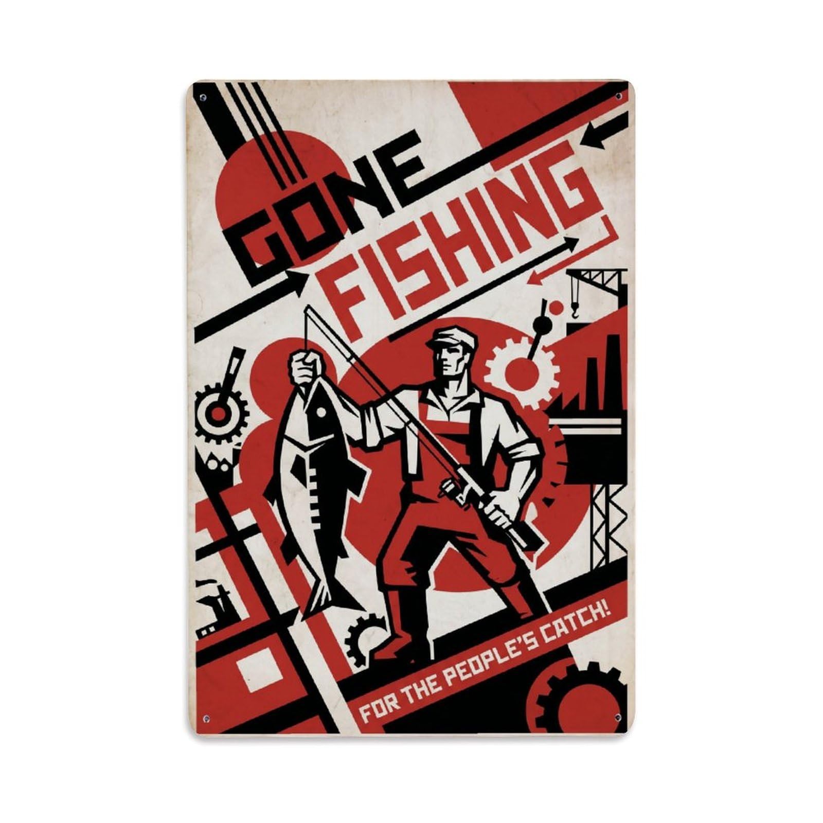 Gone Fishing Fishing Crew Vintage Metal Tin Sign Plaque Wall Decor for Cafe, Club, Garden Metal Poster 8x12Inch