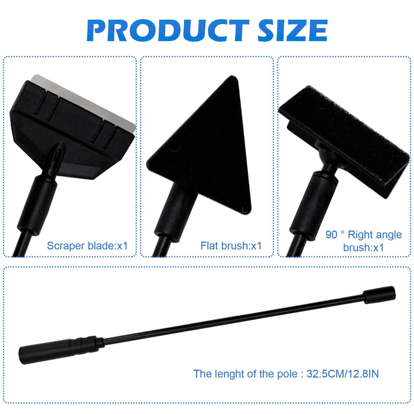 Kit de Nettoyage Aquarium 3-en-1 36 cm, Nettoyeur de Vitres avec Grattoir à Algues, Brosse Triangulaire et Brosse d’Angle, Têtes Interchangeables pour Nano Aquariums