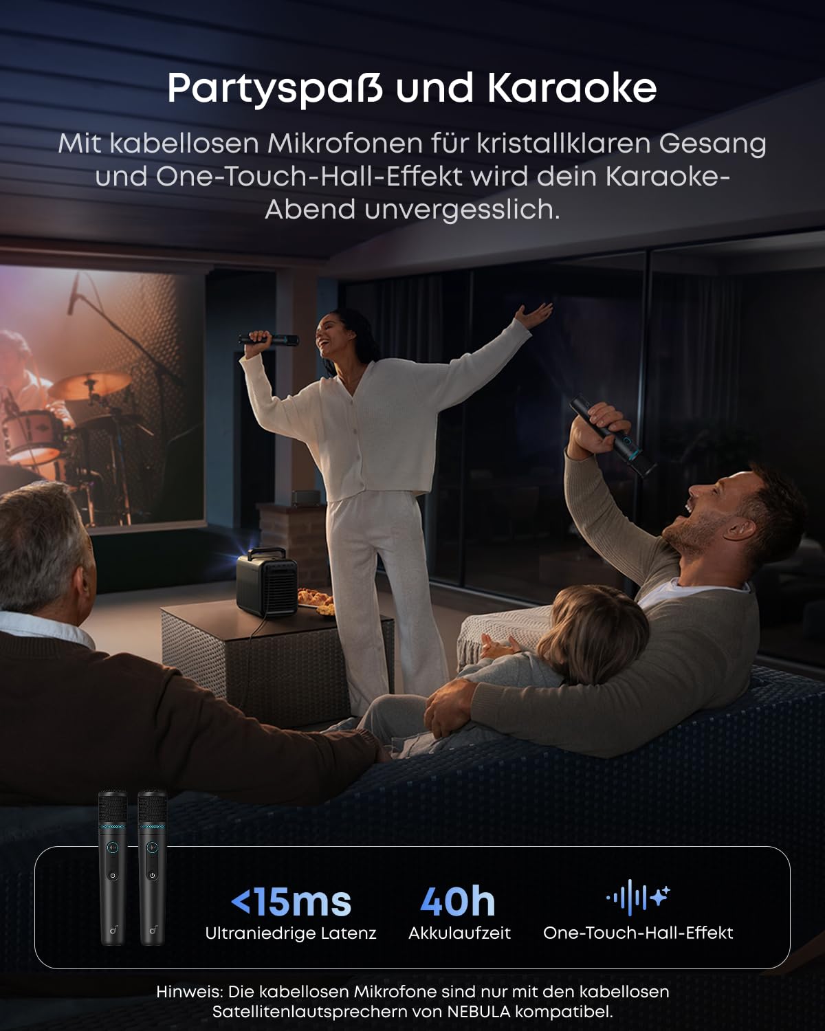 NEBULA X1 Sound- und Transport-Set für den Beamer, kabellose Satellitenlautsprecher, kabellose Mikrofone, Tragetasche, All-in-One Entertainment-Kit, kompatibel mit NEBULA X1, Party, Karaoke, Kino
