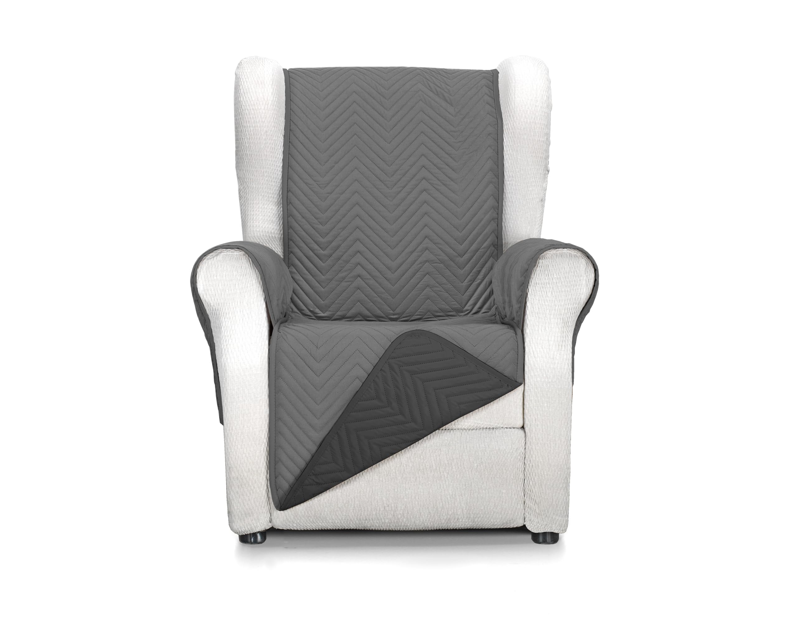 S & T Funda Sofá 1 Plaza/Sillon Relax Antracita/Negro - Cubre Sofa Acolchado Reversible Mont - Protector Sofá Antiacaros - 100% Poliester Fabricado en España