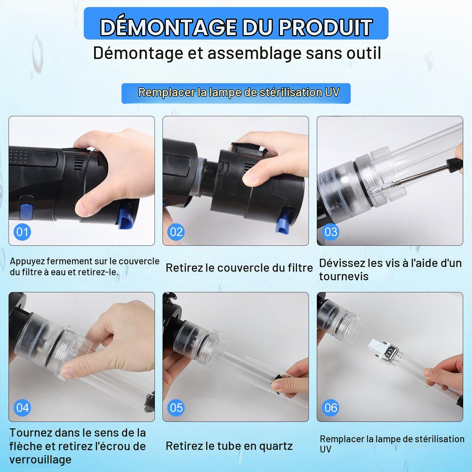EXLECO Filtre Pompe Aquarium 4 en 1 avec Lampe UVC 9W, Bulleur Silencieux 700 L/h 20W, Anti Algues, Pompe a Air avec Écumeur, Éponge et Média, pour Bacs 150-300L, Aquariums Complets et Eau Douce