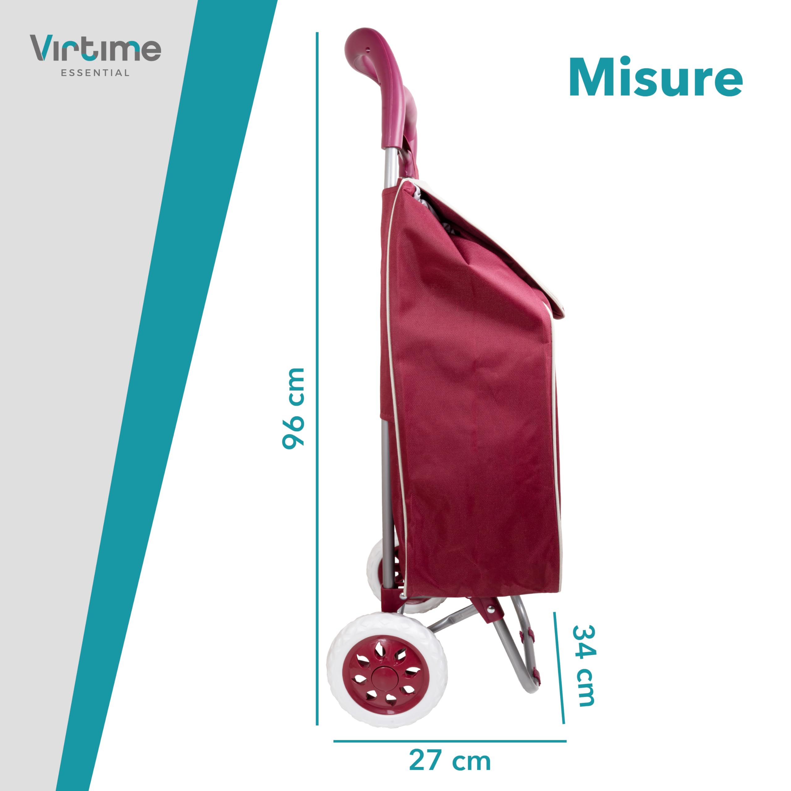 Carrello Spesa 2 Ruote – Borsa XL Impermeabile, Struttura Pieghevole in Alluminio, Leggero e Robusto – 4 Colori (Bordeaux)