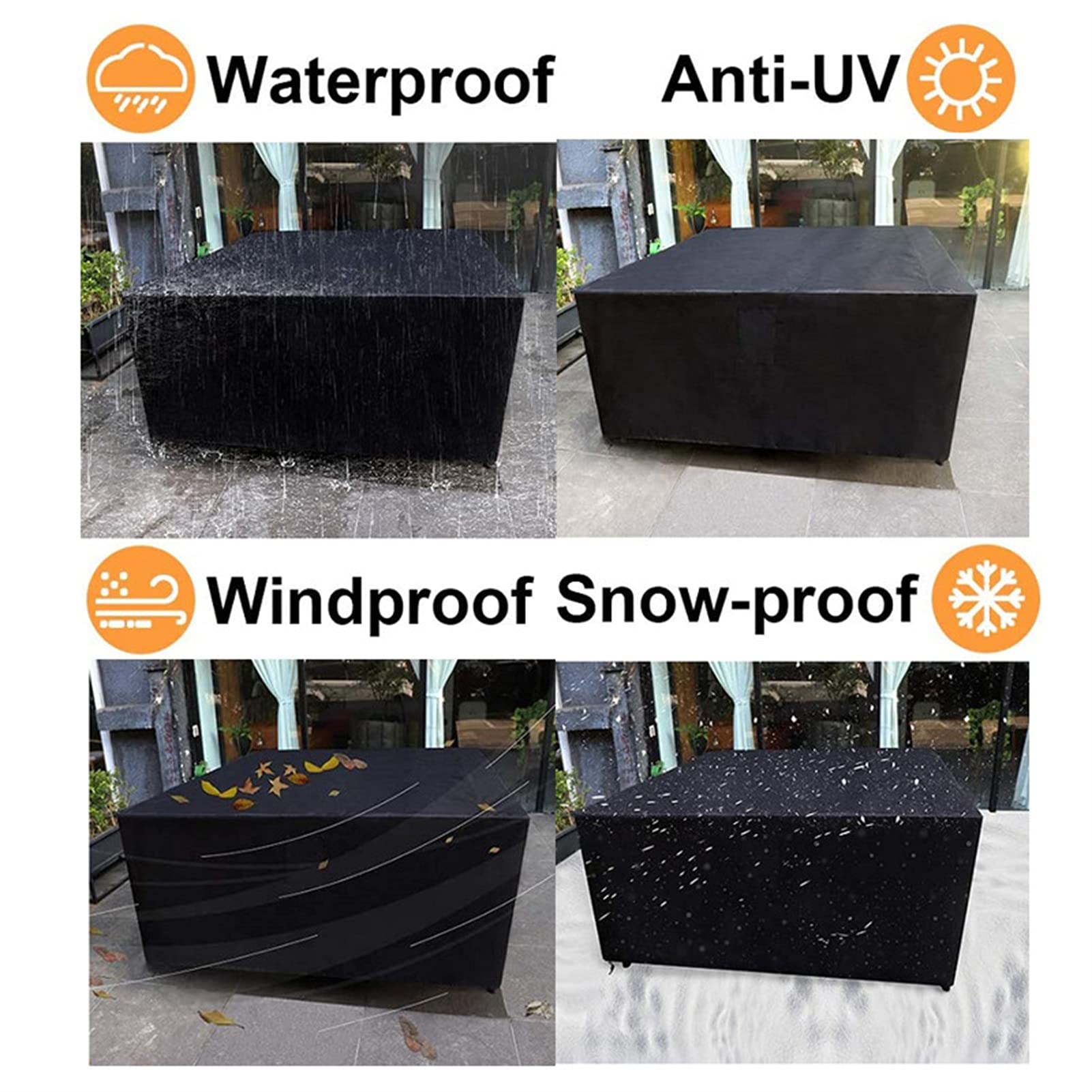 copertura per mobili da giardino, rettangolare, quadrata in poliestere 420D, impermeabile, antivento, anti-UV, resistente agli strappi, per sedie e divani in rattan (115 x 115 x 74 cm)