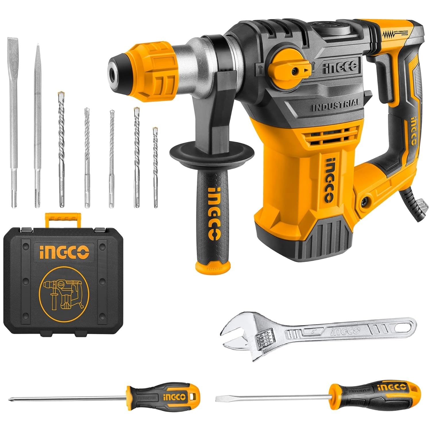 INGCO Rotary Hammer, SDS-Plus Heavy Duty Rotary Hammer Drill | 220 Volts | 1500W | 4400bpm | 5.5J with Vibration Control and Safety Clutch Including 6 drills and 2 chisels with Case,, Orange,Black (B0BVB4L1N6) Amazon Price History, Amazon Price Tracker