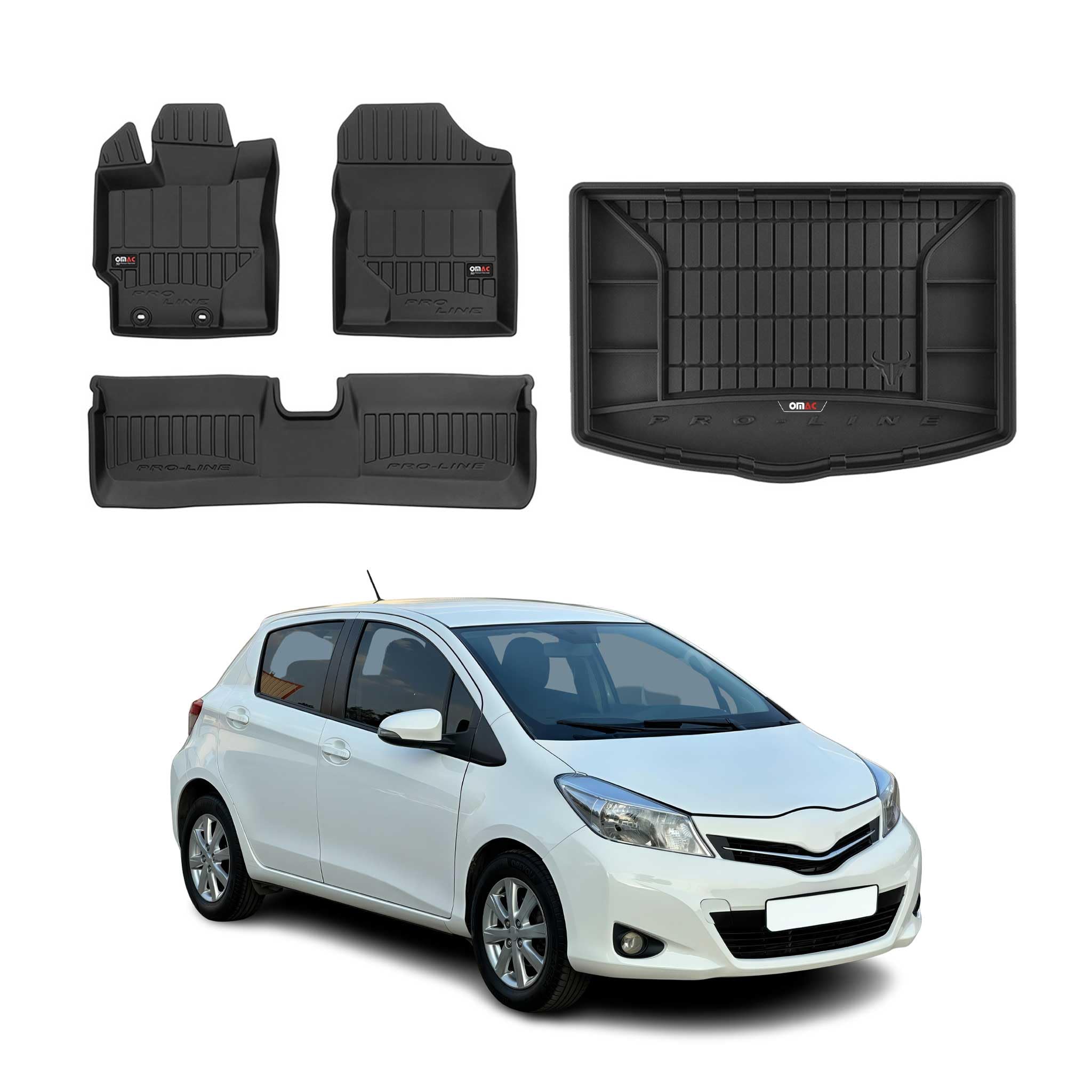 OMAC Fußmatten Kofferraumwanne für Toyota Yaris 2012-2019 Gummi 4X Schwarz