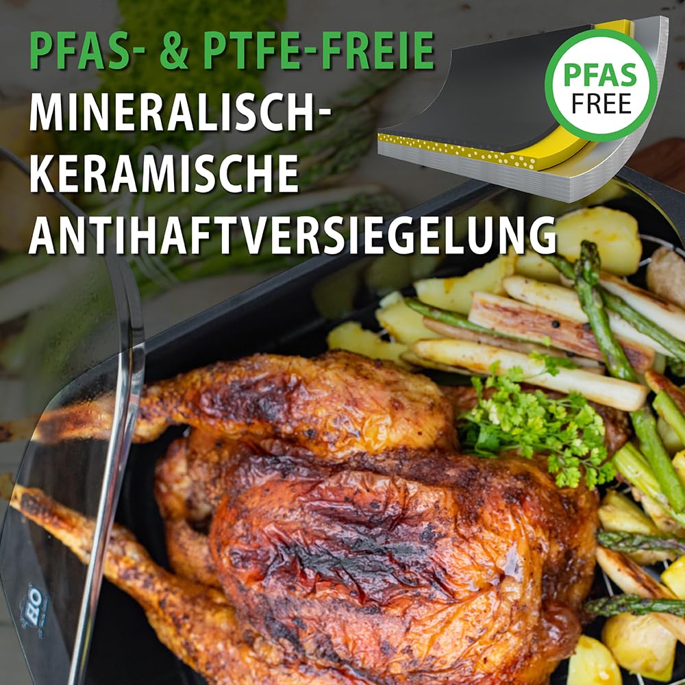 Elo 82661 Bräter Pure Trend Induktion 40 x 25 cm, Schwarz | mit Grillrost, kratzfest, ELODUR Select Beschichtung, Induktion, spülmaschinengeeignet