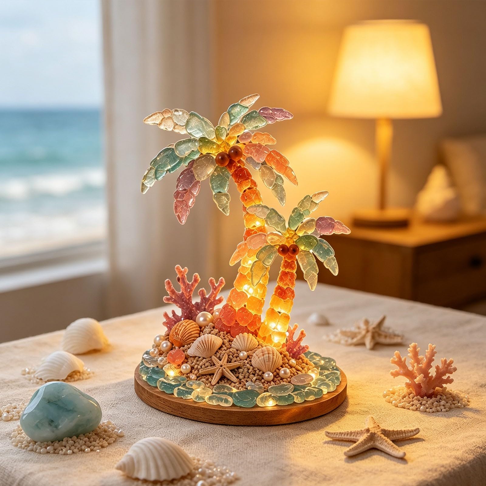 DIY Sea Glass Art Kit,Themed Handmade Craft Set with LED Lights 3D,L