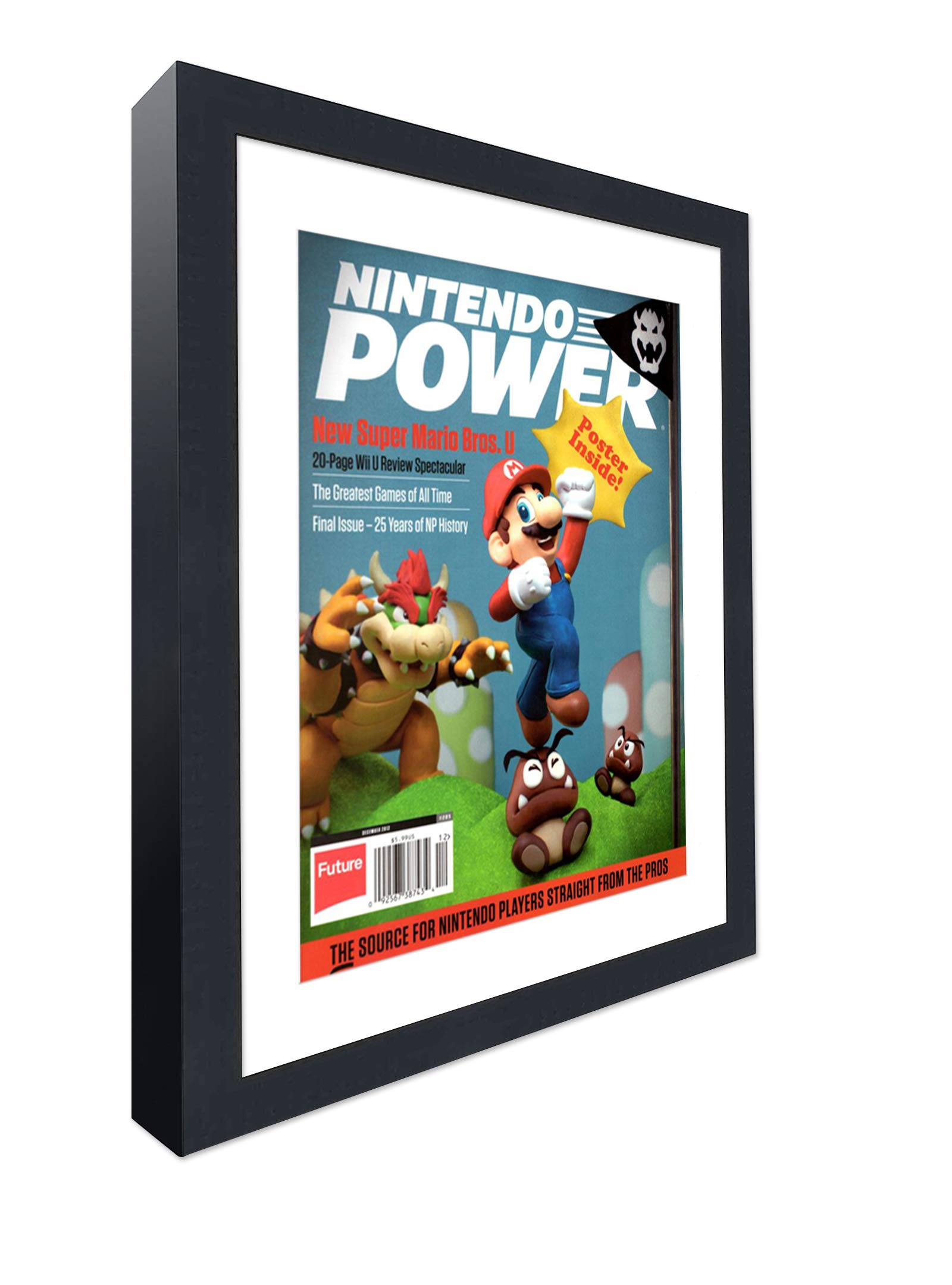 Nintendo Magazine Solid Wood Picture Frame - Complete with Acrylic, Backing, and White Mat - Display Magazines Measuring 8