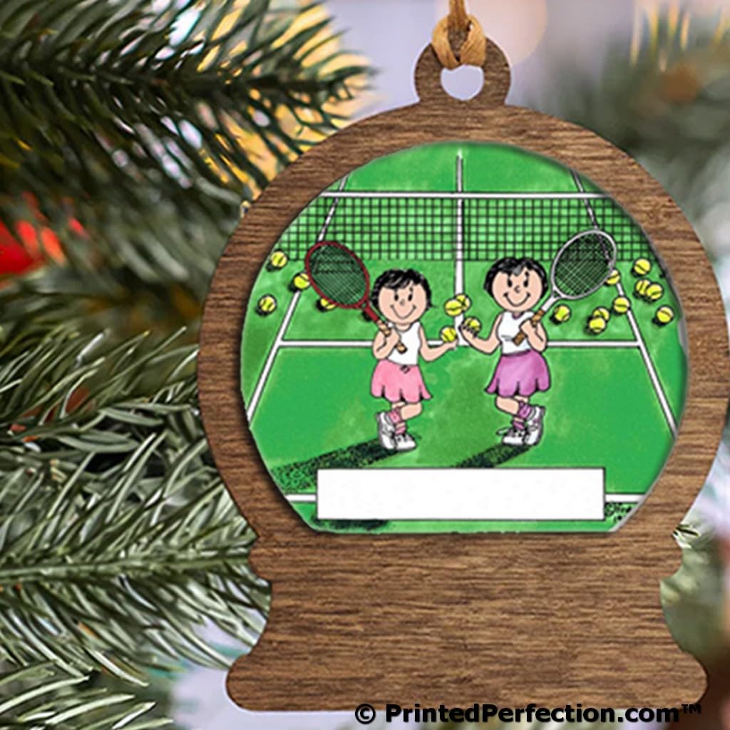 PrintedPerfection.com Personalized Tennis Players - Female & Female Wooden Snow Globe Shaped Christmas Ornament