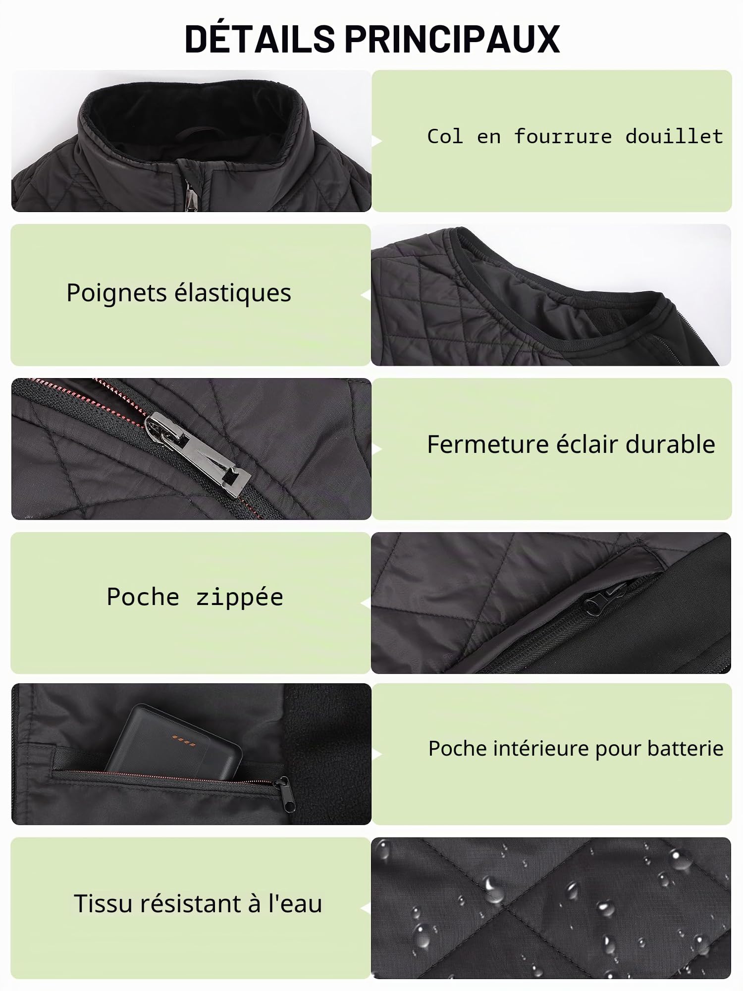 Gilet Chauffant Femme, Veste Chauffante avec 16000mAh Batterie, 6 Zones de Chauffage, 3 Niveaux de Température, Gilet Chauffant Électrique pour de Plein Air Sports Hiver, Machine Lavable