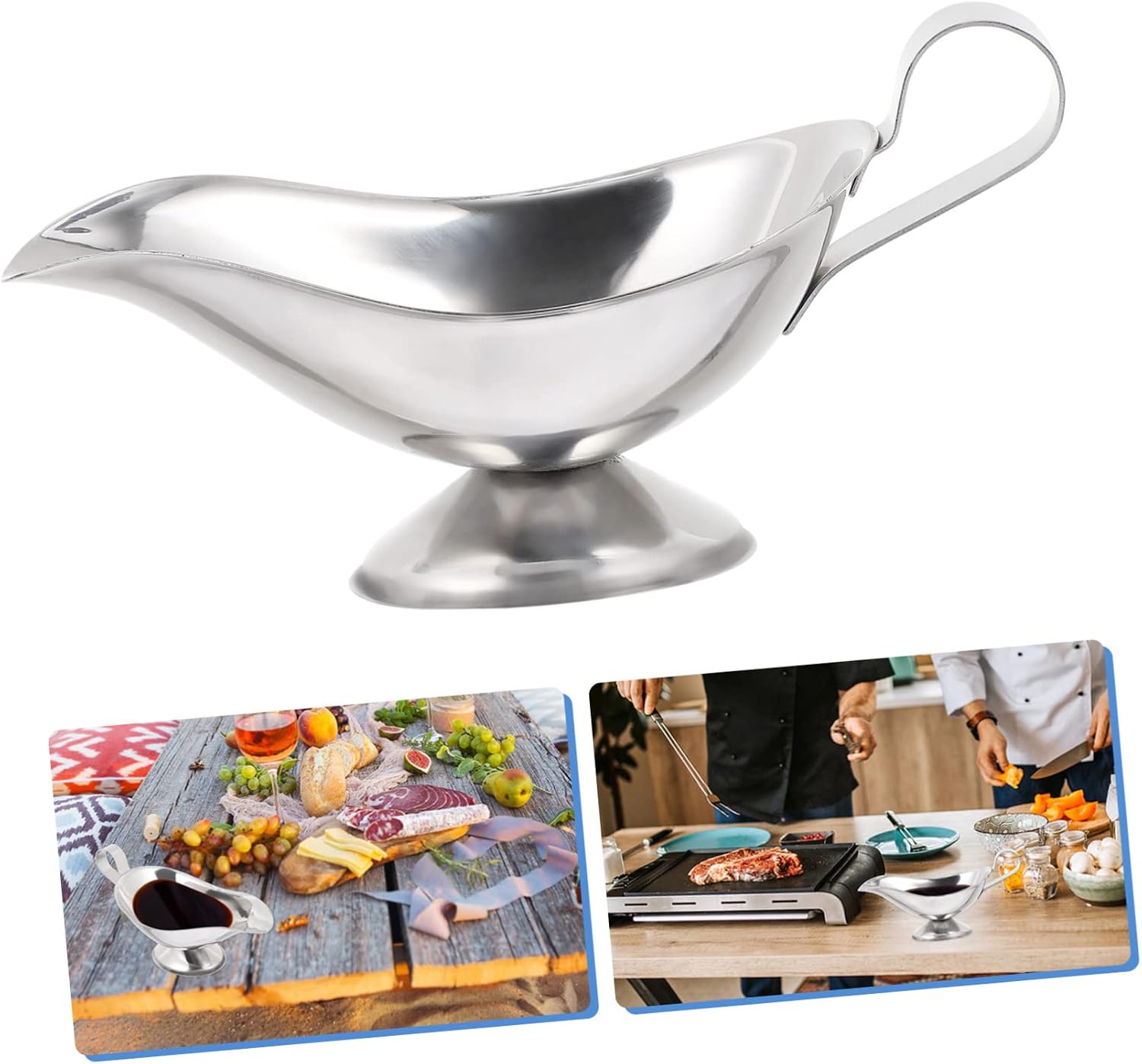 Stainless Steel Gravy Sauce Boat with Dripless Spout Silver