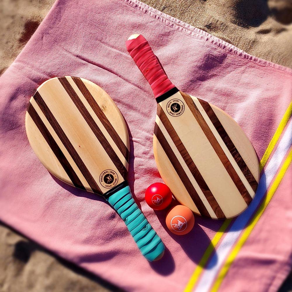 Raquettes de Plage Premium | Frescobol brésilien | Set de Raquette Duo Color Tropical Green&Red Pastel