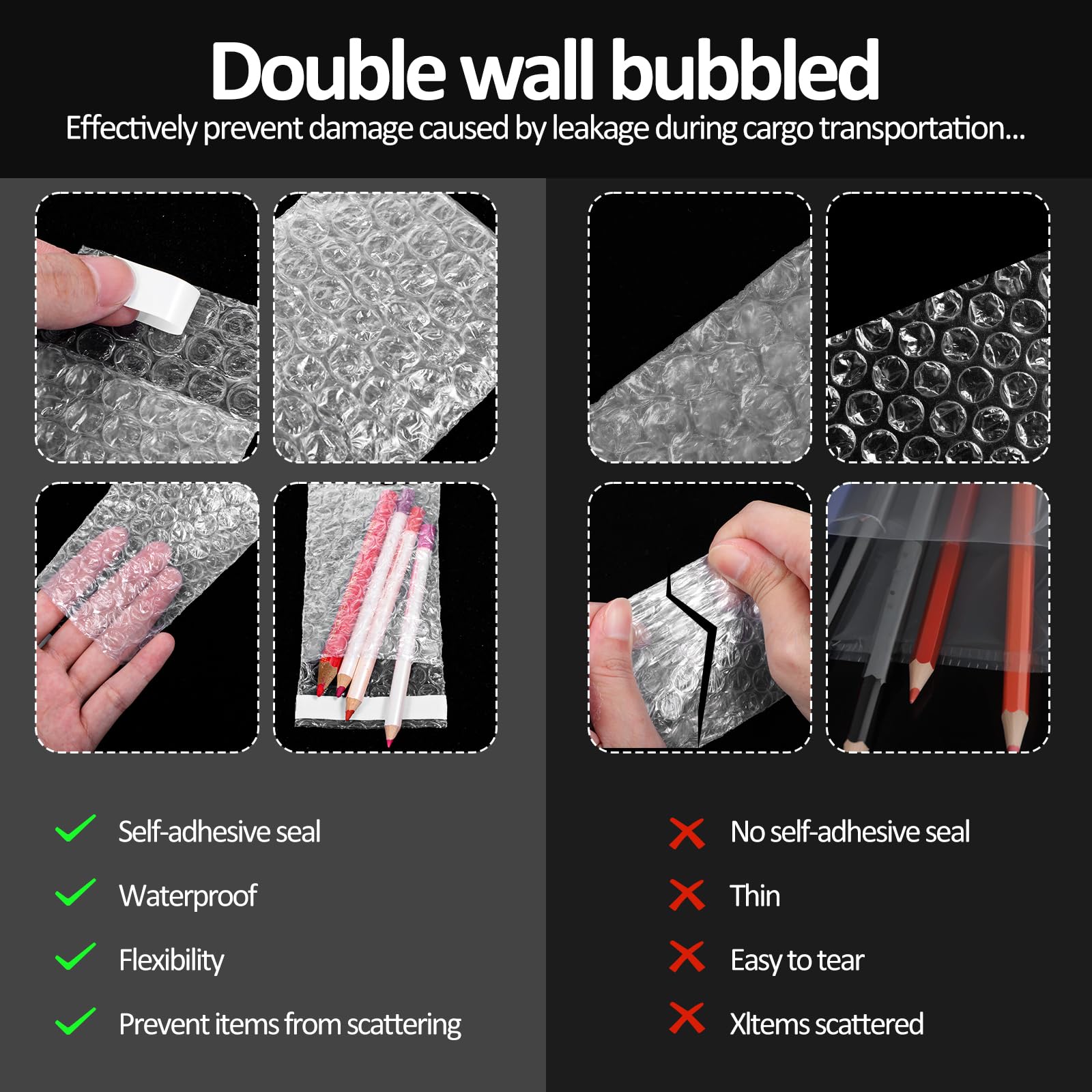 Lot de 300 petits sacs à bulles de 6 x 10 cm, sacs transparents auto-scellants, sacs de protection à double paroi, sacs en mousse résistants aux chocs pour l'expédition