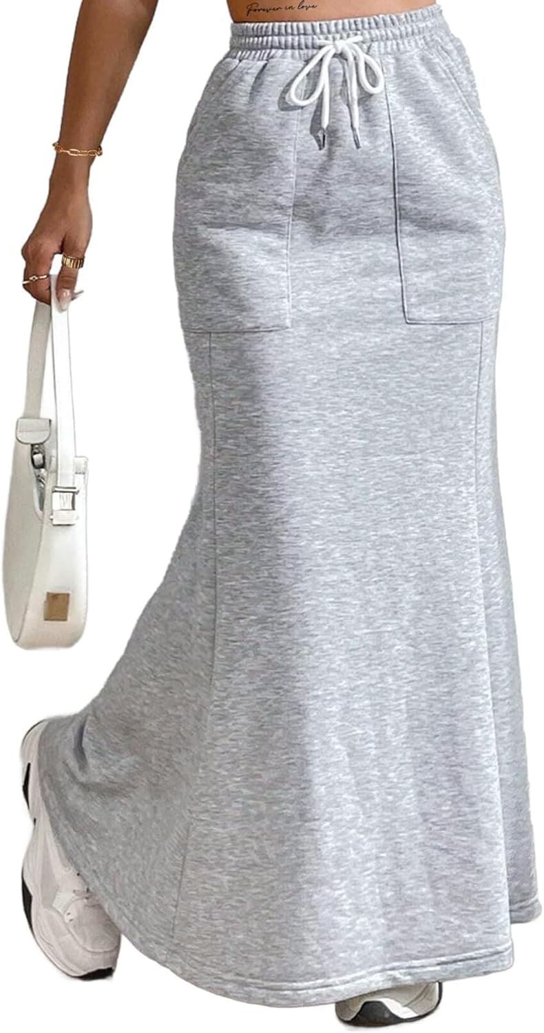 Avanova Women High Waisted Mermaid Skirt Drawstring Pocket Maxi Long Skirt - Image 3