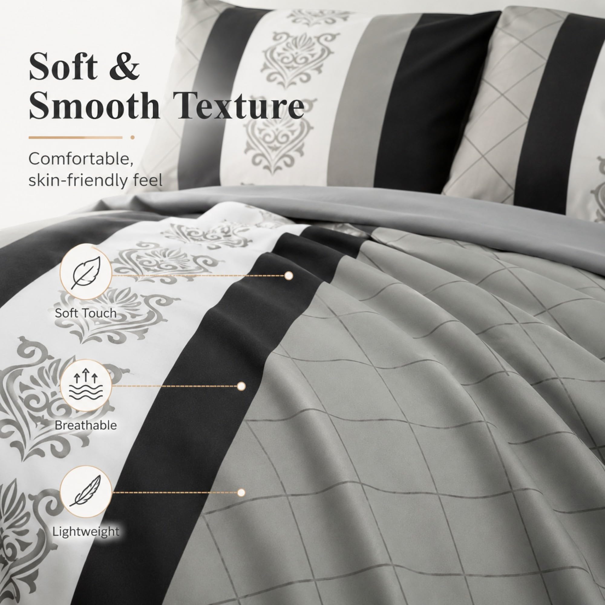 Lazzaro 4 Pcs Double Duvet Set including Matching Black Double Fitted Sheet 40 cm Extra Deep Pocket - Image 5