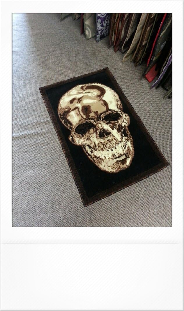 Skull Door Mat Area Rug Brown & Black Design #134 (2 Feet X3 Feet)