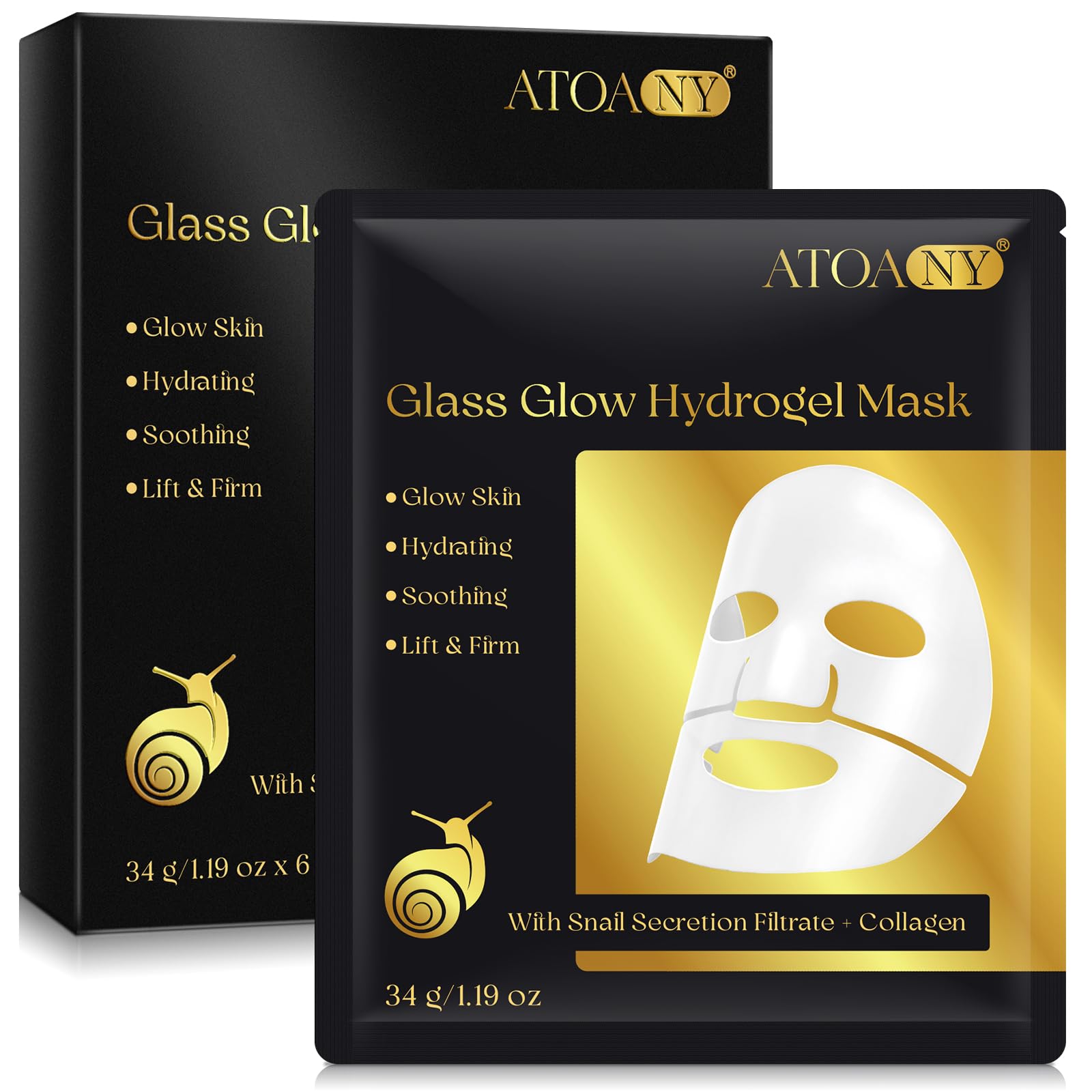 Advanced Snail Mucin Glass Glow Hydrogel Mask, Schneckenschleim Hydratisierende Gesichtsmasken, Kollagen-Gesichtsmaske, Tiefenwirksame Gesichtsmaske für Alle Hauttypen, 6 Stück