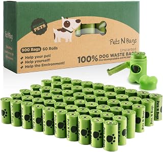 Pets N Bags Dog Poop Bags: 900 Leak-Proof Unscented Waste Bags (60 Rolls), Reusable Dispenser Included