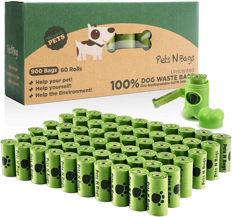 Bolsas para excrementos de perros, bolsas para excrementos de perros, rollos de repuesto (60 rollos/900 unidades, sin perfume), incluye dispensador