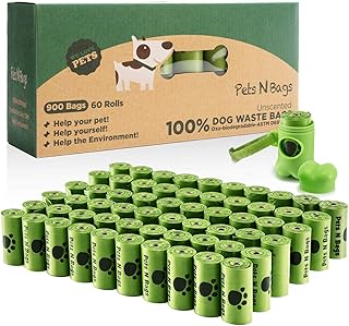Pets N Bags Dog Waste Poop Bags, Dog Bags for Poop, Refill Rolls (60 Rolls / 900 Count, Unscented), Includes Dispenser